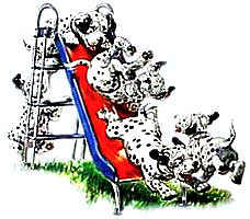 Picture of dalmatian puppies playing on a slide
